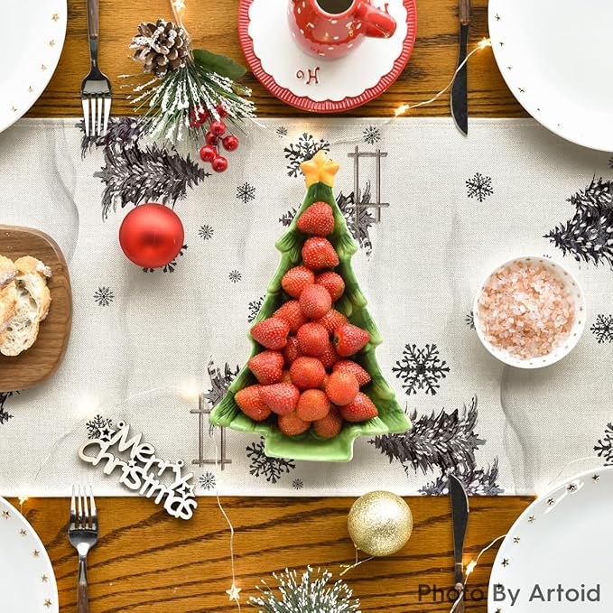 Artoid Mode Xmas Trees Let It Snow Black Snowman Christmas Table Runner, Seasonal Winter Holiday Kitchen Dining Table Decoration for Home Party Decor 13x90 Inch