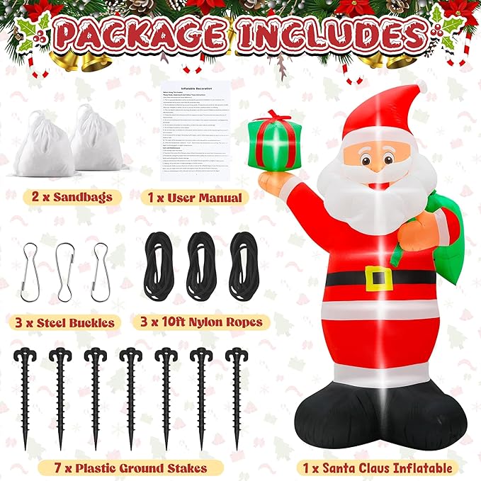 14 FT Christmas Santa Inflatables Decor, Giant Inflatable Santa with Bag, Blow Up Christmas Santa Claus with 6pcs LED, Inflatable Santa Claus Outdoor Decorations for Holiday Lawn Yard Archway