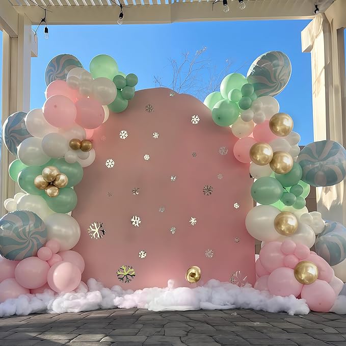 Pink and Green Balloons Pastel Green Pink White Sand Gold Metallic Balloons Nut Sugar Fairy Theme Balloon Set for Winter Wonderland Snow Ice Spring Birthday Christmas Baby Shower Party Decorations