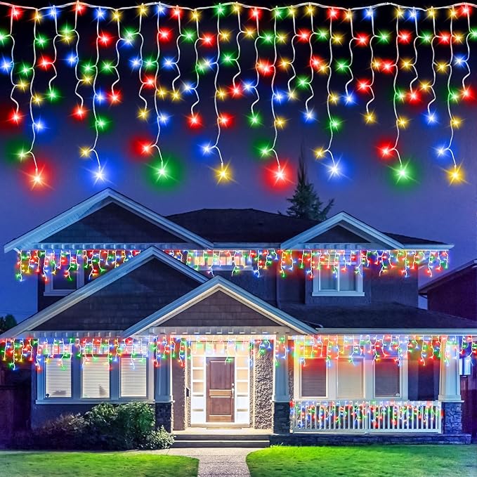 320 LED White Icicle Lights Outdoor Waterproof, 32.8FT Connectable Christmas String Lights with Remote & Timer, 8 Lighting Modes Dimmable Holiday Wedding Party Decorations