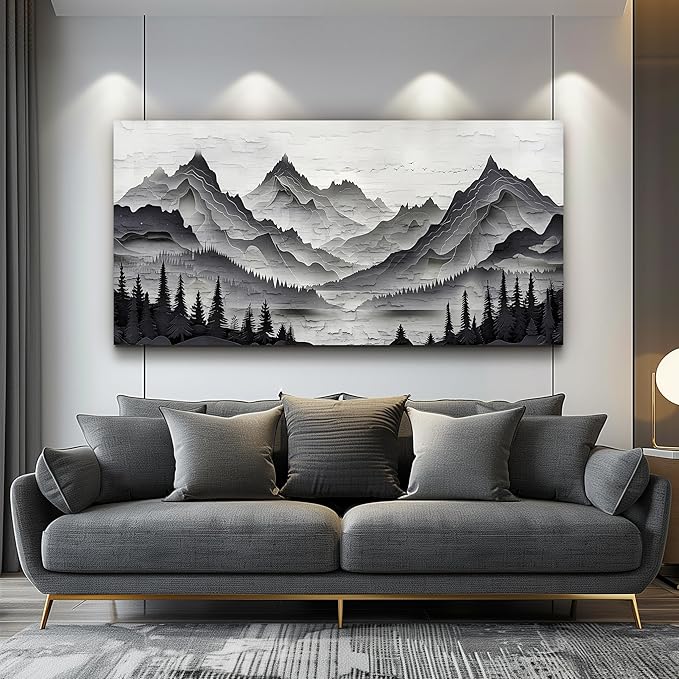 ZUITINGHUA Large Wall Decor For Living Room Canvas Wall Art For Office Modern Wall Decorations For Bedroom Black Mountains Landscape Painting Farmhouse Pictures Artwork Room Home Decor 24x48 In