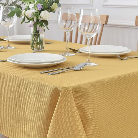 maxmill Jacquard Square Tablecloth Stain Resistant Spillproof Wrinkle Free Washable Soft Table Cloth, Decorative Fabric Table Cover for Dining Room, Indoor and Outdoor Use, 52 x 52 Inch Ochre Yellow