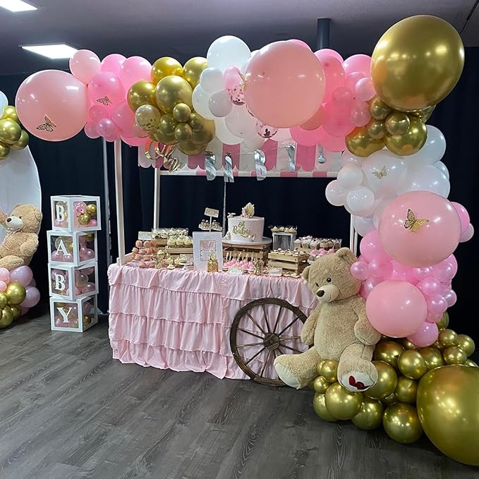 Pink Gold Balloons 60 Pcs 12 Inch Pink Gold White Balloons Retro Pearl Light Pink Gold Confetti Balloon for Girls Women Confession Proposal Engagement Wedding Baby Shower Birthday Party Decorations