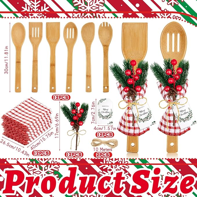 12 Set Christmas Gifts Kitchen Utensils Set with Holder Spatulas Bamboo Spoons Tag for Christmas Holiday Gift Kitchen Utensils Party Decoration