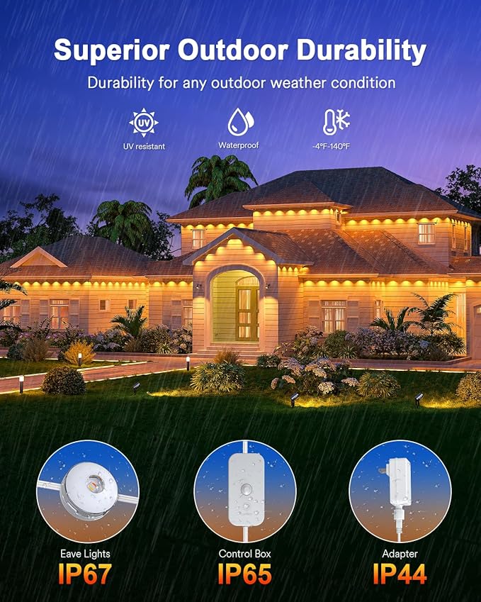 Lumary Permanent Outdoor Lights Max, 105ft with 80 LED Eave Lights 4800LM, RGBAICW Smart Outdoor Lighting IP67 Waterproof, Scene Modes for Daily and Accent Lighting, Works with Alexa/Google Assistant