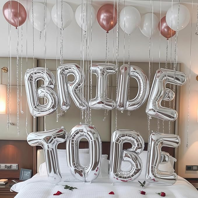 Large Silver BRIDE TO BE Balloons for Bridal Shower Bachelorette Party Decorations, 40 Inch BRIDE TO BE Mylar Balloon Letter, Silver Foil Balloon Banner for Women Engagement Hen Party Decor Supplies