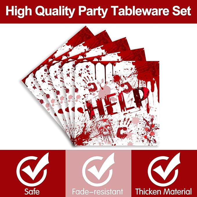 168 Pcs Hawlloween Bloody Party Supplies Tableware - Halloween Scary Party Decroations Include Plates, Cups, Napkins, Cutlery, Halloween Zombie Scary Party Decorations | 24 Guests