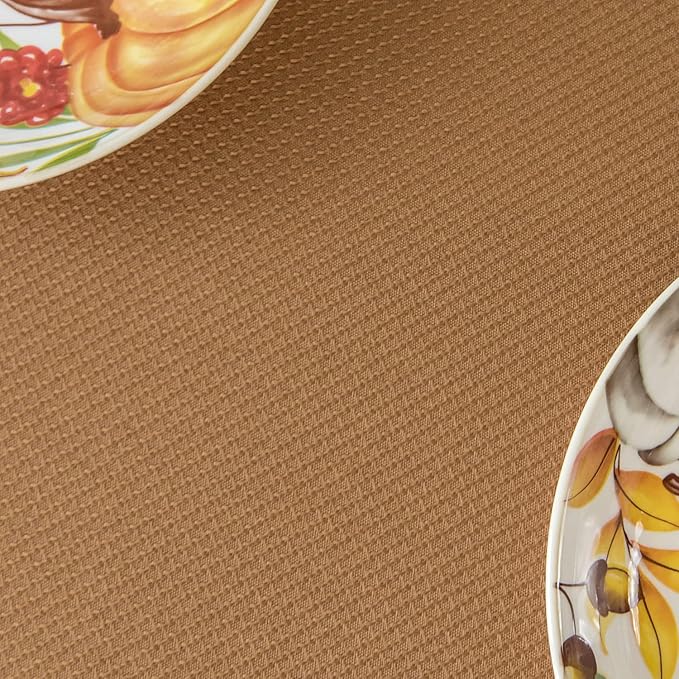 maxmill Textured Rectangular Tablecloth Water Resistance Antiwrinkle Spillproof Soft Jacquard Table Cloth for Fall Harvest Thanksgiving Parties and Holiday Dinners, 60 x 104 Inch, Amber Bronze