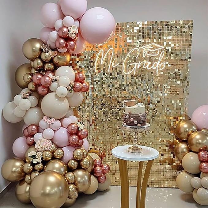 Rose Gold Balloons, 60 Pcs 12 Inch Nude Pastel Pink Balloons, Beige Metallic Gold Matte White Balloon for Boho Wedding Bridal Shower Princess Party Girls Women Birthday Baby Shower Decoration Supplies