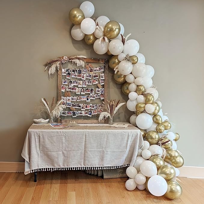 Togvu White and Gold Balloons, 12 Inch White Sand Gold Metallic Latex Balloons, Beige Gold Party Balloons for Boho Birthday Baby Shower Engagement Wedding Anniversary Party Decorations