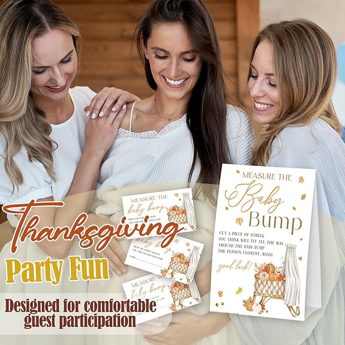 Baby Crib Measure The Baby Bump - Thanksgiving Baby Shower Card Set (1 Sign With 50 Guess Cards), Fall Pumpkin Gender Reveal Party Favor Supplies -A27