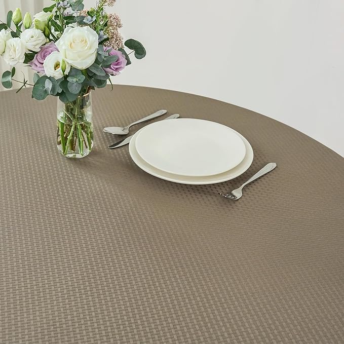 maxmill Round Weaved Texture Design Tablecloth Spill-Proof Wrinkle Free Soft Washable Table Cloth for Circular Table Cover, for Dining Room Buffet Banquet Parties Holiday Dinner, 70 Inch Brown