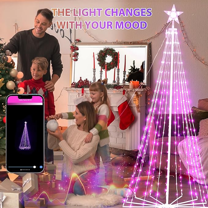 Outdoor Christmas Tree 9ft 478 LEDs Light Smart Spiral Cone Tree App and Remote Control, Music Sync DIY Functionality Perfect for Decor Yard and Parties