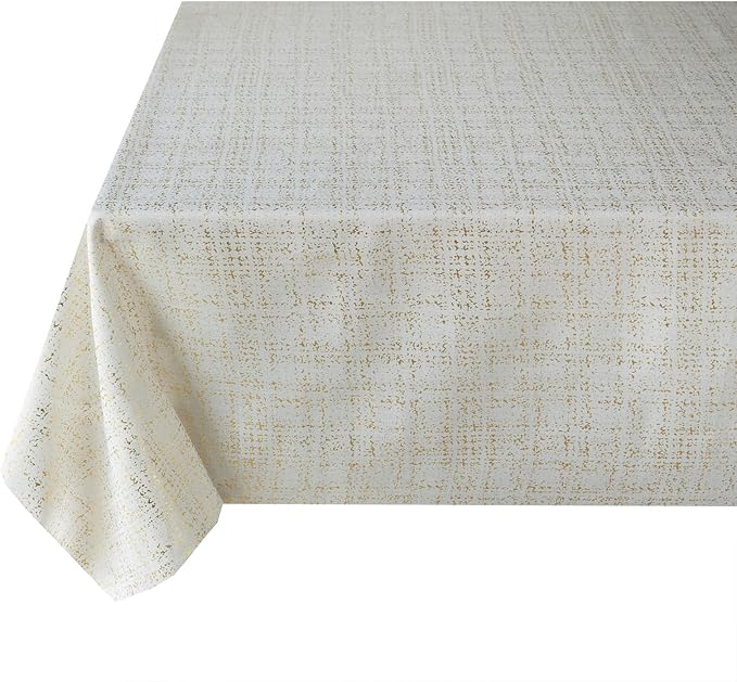 Benson Mills Gold Mine Foil Printed Fabric Table Cloth, Holiday, Winter, Thanksgiving, and Christmas Tablecloth (60" x 84" Rectangular, Gold Mine Ivory/Gold)