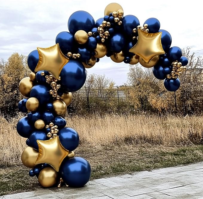 Royal Blue and Gold Balloon Garland Arch Kit, 160Pcs Dusty Blue Gold Latex Balloons with Star Foil Balloons for Baby Shower Graduation Wedding Anniversary Birthday Party Decorations