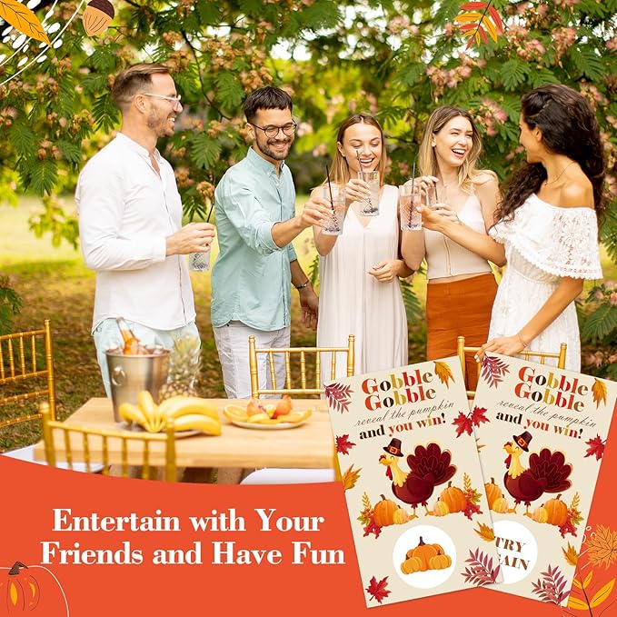 Thanksgiving Scratch Off Cards, 50 Fall Turkey Party Scratch Off Tickets, Autumn Pumpkin Game Cards for Adults Family Groups Supplies Classroom Activities - B02