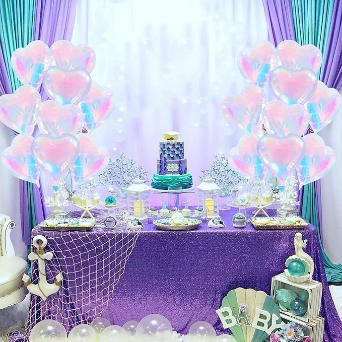 TONIFUL 15Pcs 18 Inch Iridescent Balloons Iridescent Heart Shape Foil Mylar Banners Decoration for Birthday Valentine's Day Wedding Bridal Shower Anniversary Engagement Party Supplies