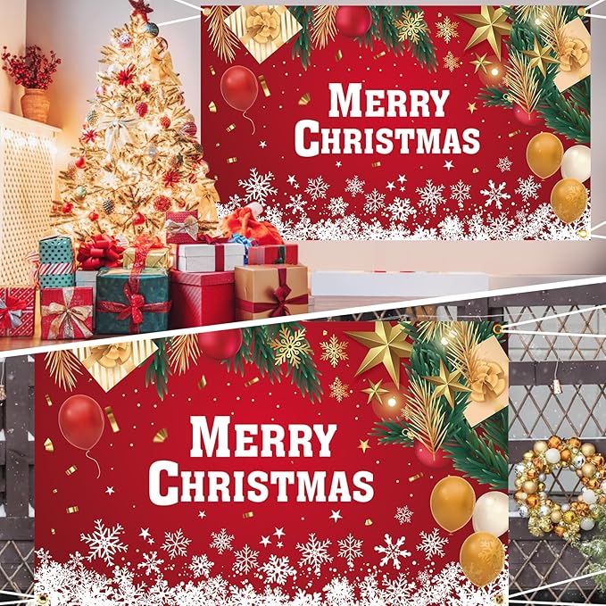 2025 Christmas Party Decorations-Balloon Arch Garland Kit with Green Red Candy Cane Balloons, Merry Christmas Backdrop Banner Tablecloths for XMAS Decorations Supplies