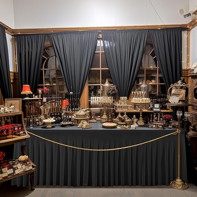 1 Pack Black Table Clothes for 4 Foot Rectangle Tables, One-Piece Wrinkle Resistant Stretch Spandex Table Covers with Skirt for Event Banquet Wedding Birthday Party