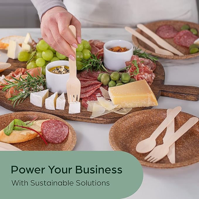 PURPLECLAY Disposable Wooden Utensils 300 PCS (100 Sets) Cutlery Wrapped with Fork, Spoon, Knife, Napkin