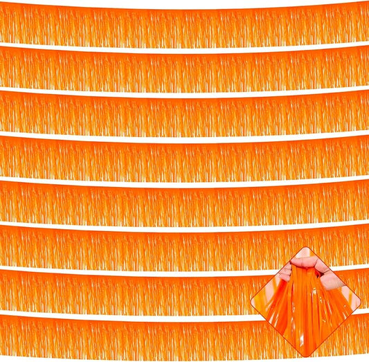 10 Pack 10 Feet Foil Fringe Garland Metallic Tinsel Streamers Banner Wall Hanging Curtain Backdrop for Parade Floats, Bachelorette, Wedding, Birthday, Halloween, Christmas Party Decorations(Orange)