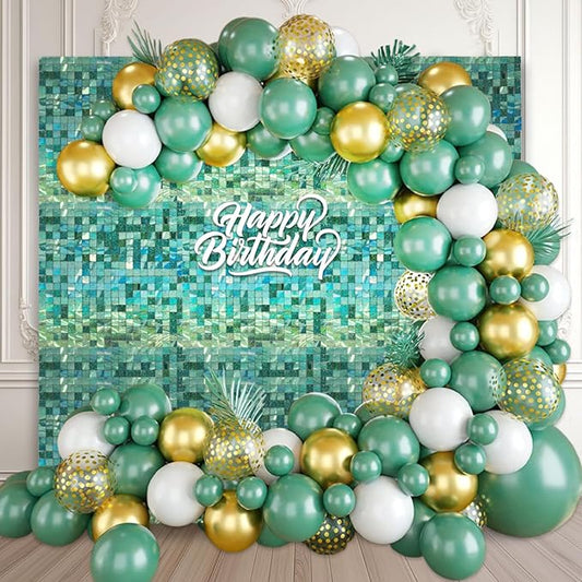 36 PCS Light Green Shimmer Wall Backdrop, Laser Square Sequin Photo Backdrops Panel, Glitter Wall Background for Birthdays, Weddings, Engagements, Jungle Hawaiian Party Decoration (6x6FT)