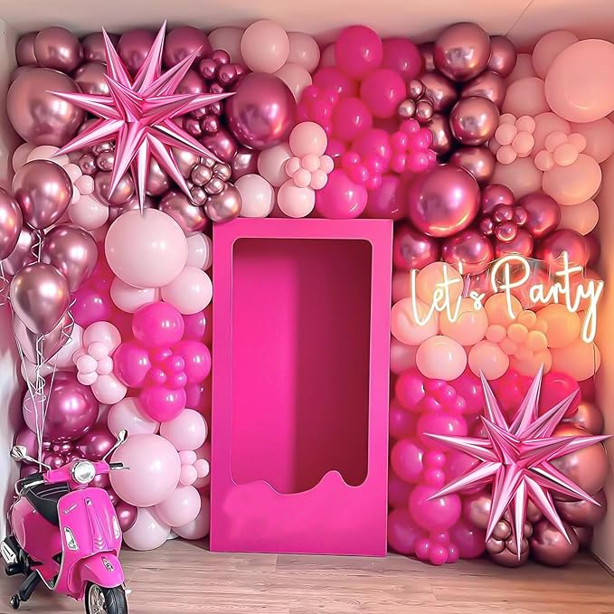 Pink Balloon Garland Arch Kit with Star Foil Balloons, Metallic Pink Matt pink Hot pink Pastel pink Balloons Arch Kit for Girls Women Birthday Wedding Baby Shower Princess Theme Party Decorations