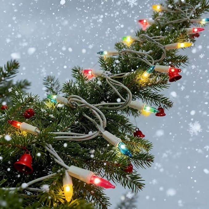 Christmas Lights 100 Counts,Multicolor Indoor Outdoor,Green Wire Connectable of Incandescent Lighting String,Decorations for Holiday, Party,Festival,Christmas String Lights (Green-Multi)