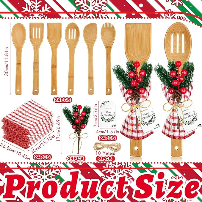 24 Set Christmas Gifts Kitchen Utensils with Holder Spatulas Bamboo Spoons Cheese Knife Set Cheese Board Gift Set for Christmas Holiday Gift Neighbor Xmas Holiday Party Decor