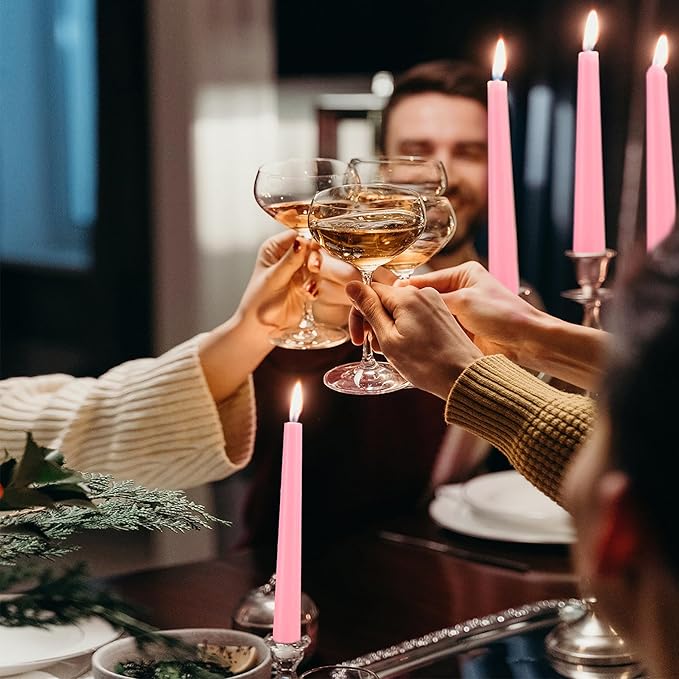 12 Pack Pink Taper Candles - Taper Candles 10 Inch Dripless, Smokeless & Unscented - 8 Hours Long Burning - Tall Candlesticks - Ideal for Weddings, Dinner Parties, Home Decor, Birthday Party