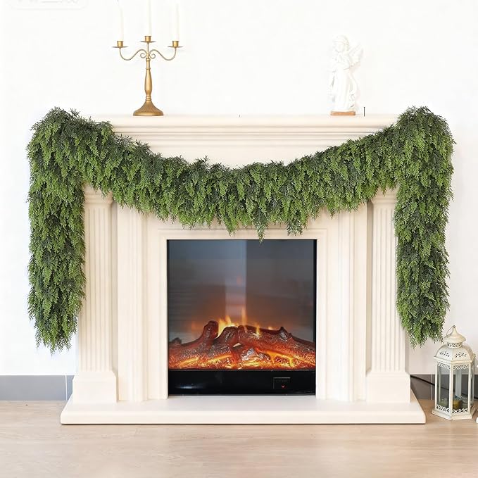 5FT Real Touch Cedar Garland for Fireplace - Artificial Christmas Garlands Realistic Faux Greenery Fake Pine Needles Garland for Holiday,Table, Window,Mantel,Stairs, Home,Indoor Outdoor Decor (2PCS)