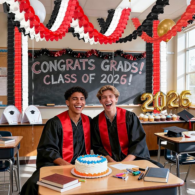 12Pcs Black White Red Party Decorations, Hanging Black White and Red Paper Streamers Garland for Graduation Birthday Baby Shower Wedding Casino Night Christmas New Years Eve Party Backdrop Décor