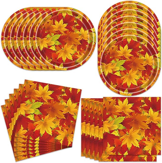 40Pcs Fall Birthday Party Decorations Disposable Autumn October Tableware Set Decor Orange Falling Maple Leaves Birthday Plates and Napkins Supplies Fall Decorations Thanksgiving Party Decorations