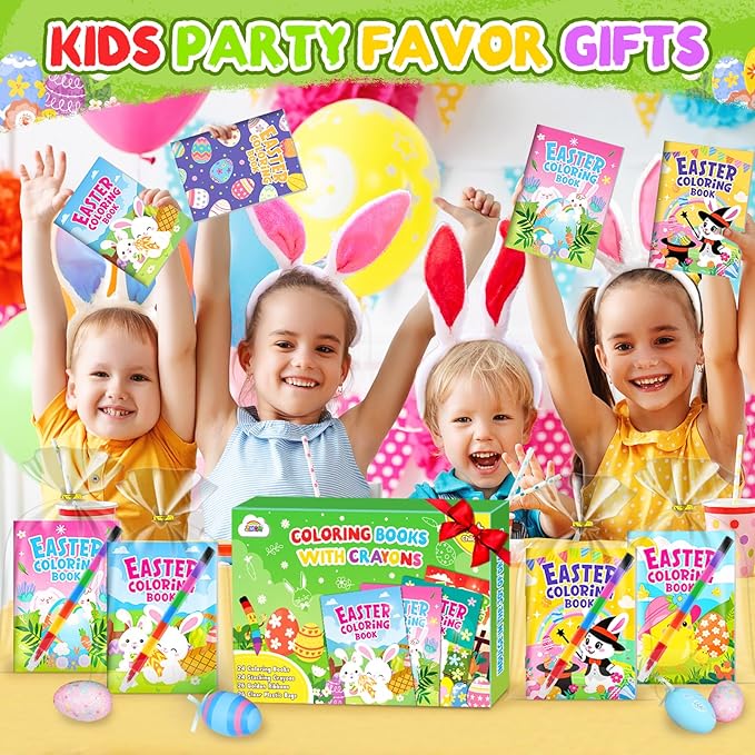 ZMLM 24 Coloring Books for Kids Party Favors: Bulk 24 Crayons Mini Coloring Books for Kids Ages 4-8 Birthday Goodie Bags Stuffers Toddlers Return Gifts Classroom Prizes Teacher Crafts (Easter)