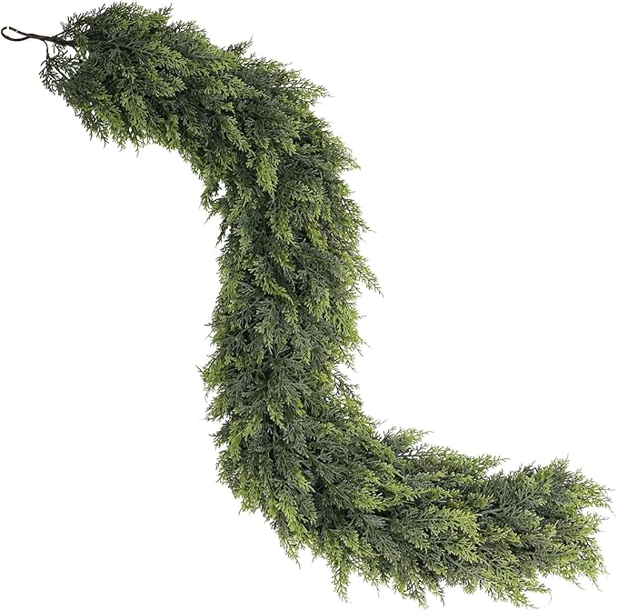 9FT Real Touch Cedar Garland for Fireplace - Artificial Christmas Garlands Realistic Faux Greenery Fake Pine Needles Garland for Holiday,Table, Window,Mantel,Stairs, Home,Indoor Outdoor Decor (1PCS)