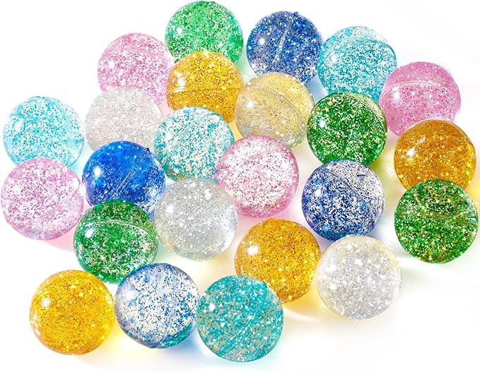 Ayfjovs 24PCS Glitter Bouncy Balls for Kids Party Favors, 32mm 6 Colors Rubber Bounce Balls Bulk, Easter Bag Filling, Easter Basket Stuffers