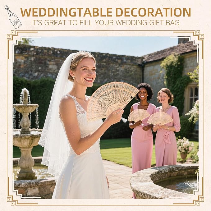 150pcs Personalized Wedding Fans for Guests - Custom Wooden Hand Fans with Names/Dates - Bulk Wedding Favors for Bridal Shower, Baby Shower & Parties (Wood, 150pcs)