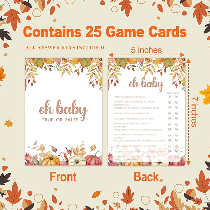 Baby Shower Games Cards, Autumn Word Scramble Game, Thanksgiving Boy or Girl Baby Gender Reveal Party Favors Decorations and Supplies, 25 Pcs Double-Sided - E07