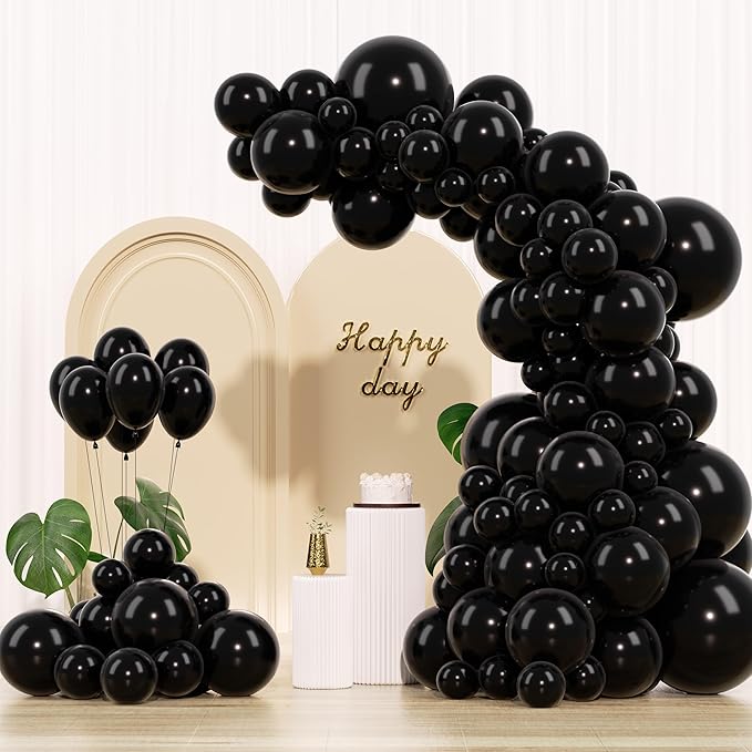 Black Balloons 145pcs Different Sizes 5in 10in 12in 18in Shiny Metallic Black Latex Balloon Arch Kit Garland for Graduation Halloween Baby Shower Birthday Party Decoration