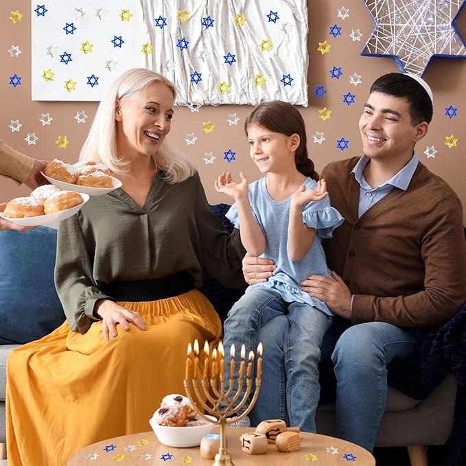 MARFOREVER Star of David Glitter Confetti, Hanukkah Confetti Table Decorations Gold Blue Silver Chanukah Metallic Foil Sprinkles Sequin for Jewish Festival Hanukkah Party Supplies Decor