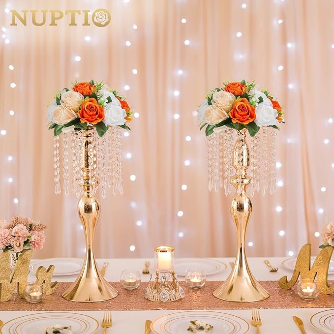 NUPTIO Flower Ball Arrangement Bouquet - 6 Pcs 9.5 inch Diameter Orange Fake Flowers Roses Balls for Centerpieces Tables - Artificial Rose Arrangements for Wedding Centerpiece Table Decorations