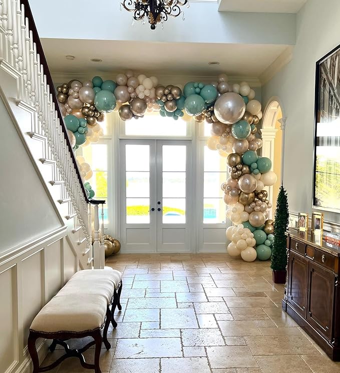 Paready Sage Green and Dusty Blue Balloon Set, 50Pcs 12 Inch Metallic Confetti Gold Apricot Balloons for Safari Birthday Party Bridal Shower Decorations