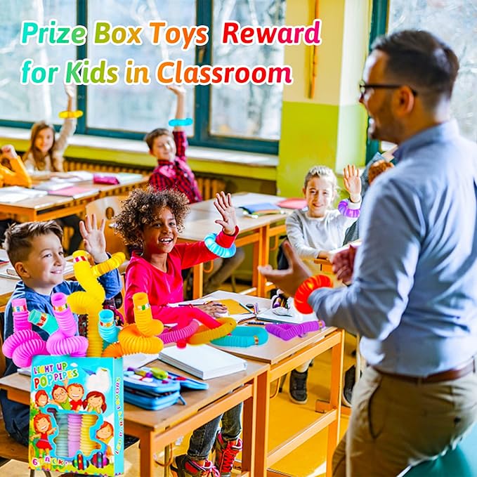 6 PCS Light Up Pop Tubes Toys Gifts for Kids, Halloween Glow Sticks Party Favors Stocking Stuffers, LED Bracelets Necklaces Accessories for Children, Travel Camp Camping Fun for Kids