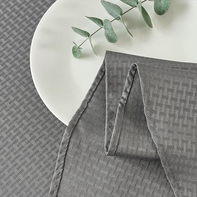 maxmill Round Weaved Texture Design Tablecloth Spill-Proof Wrinkle Free Soft Washable Table Cloth for Round Table Cover, for Dining Room Buffet Banquet Parties Holiday Dinner, 70 Inch Charcoal Gray