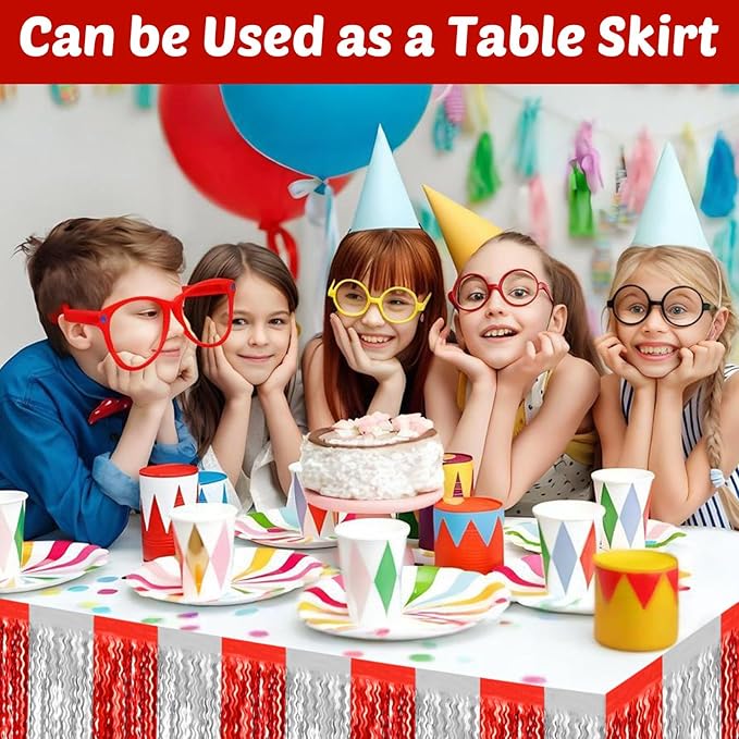 6 Pack 10 Feet Red Silver Wave Foil Fringe Garland Metallic Tinsel Streamers Banner Wall Hanging Curtain Backdrop for Parade Floats, Mother's Day, Easter, Wedding, Birthday Party Decoration