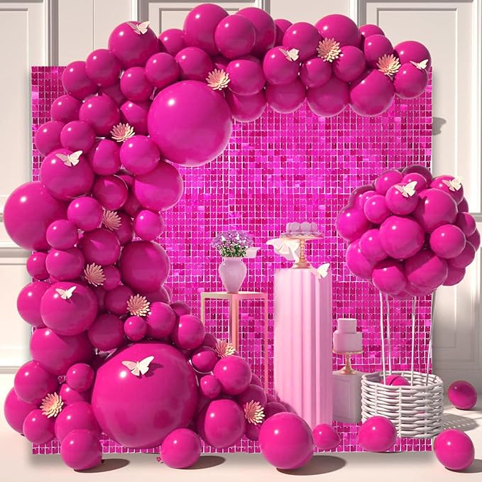 36 PCS Fuchsia Shimmer Wall Backdrop, Square Sequin Photo Backdrops Panel, Glitter Wall Background for Birthdays, Weddings, Halloween, Engagements, Disco Bachelorette Party Decoration (6FTx6FT)