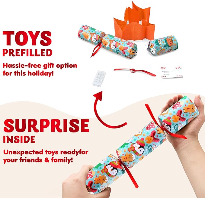 JOYIN 10 Pack Christmas No-Snap Party Favor, Xmas Table Favor Includes Party Hat, Jokes & Gifts, Christmas Table Decorations for Holiday Dinner Traditions Party Supplies, Stocking Stuffers for Kids