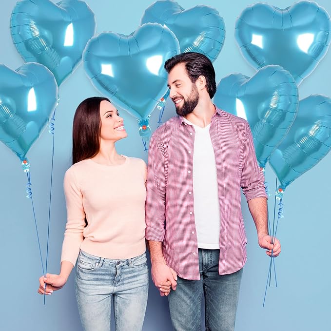 12 Pcs Heart Balloons,18 inch Heart Shape Foil Balloons Love Balloon Valentine Balloon for Birthday Party Wedding Engagement Party Baby Shower Valentine Day Decorations (liblue)