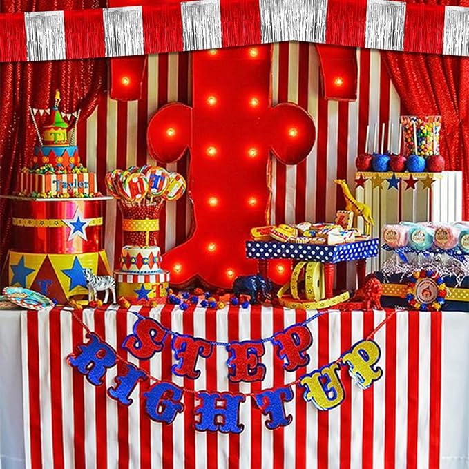 10 Pack 10 Feet Foil Fringe Garland Metallic Tinsel Streamers Banner Wall Hanging Backdrop for Parade Floats, Circus Welcome Carnival Birthday Party Decorations(Silver Red)