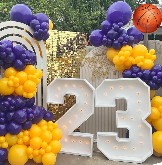 Paready Purple & Yellow Balloons Set - 50pcs, 12 Inch Light Yellow & Dark Purple Metallic Confetti Balloons for Kids, Boys' Sport Theme Birthday & Baby Shower Supplies